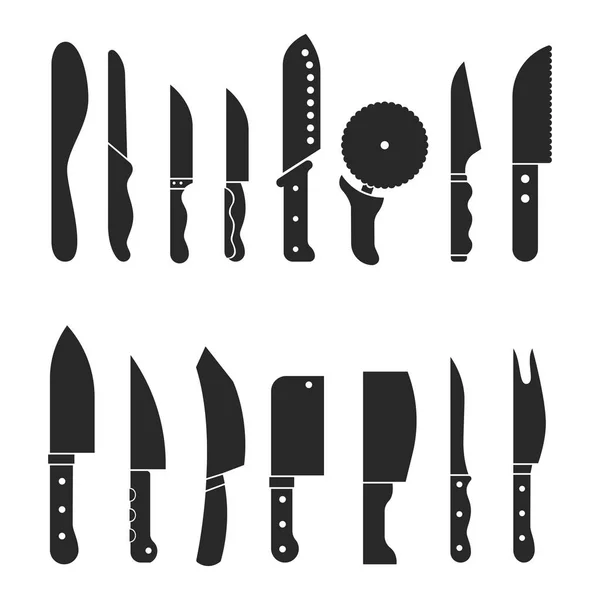 Set Icône Silhouette Couteau Acier Cuisine Avec Poignée Bois — Image vectorielle