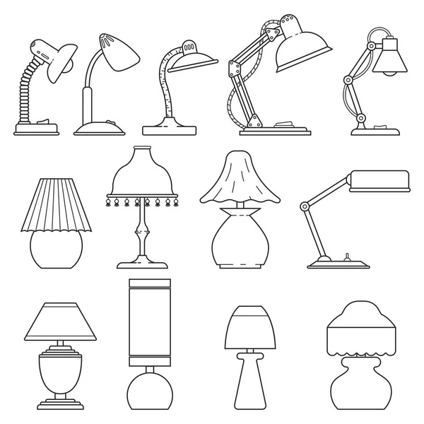 Ikon Beállítása Sor Modern Retro Asztali Lámpa Fény Éjjeli Lámpa — Stock Vector