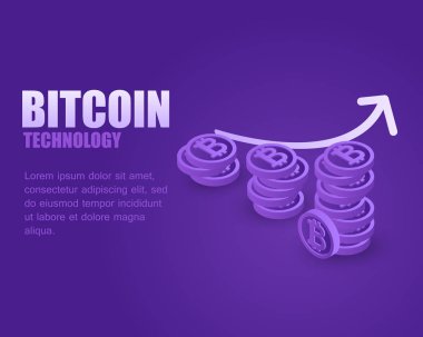 Kavram iş bitcoin. Vektör çizim izometrik oranı büyüme cryptocurrency. Açılış sayfası iş dijital para