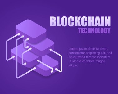 Kavram blockchain teknoloji. Vektör çizim izometrik veri ağı. Açılış sayfası dijital blockchain veri