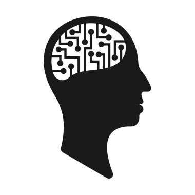 Siluet kafa elektronik beyin ile. Dijital zihin vektör