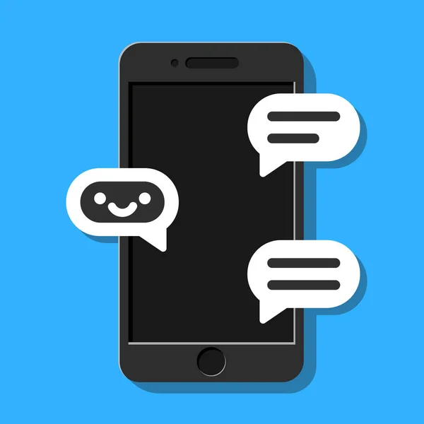 Chat Chatbot Lapos Stílusú Kék Háttér Képernyő Smartphone — Stock Vector