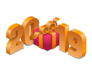 İzometrik yeni yıl altın 2019 hediye kutusu logolu