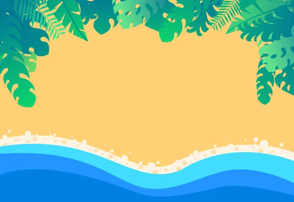 Vector Sandy Beach Tropical Jungle Exotic Leaves Background — Stock Vector