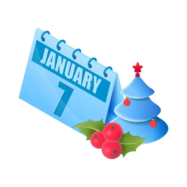 Isometric Calendar January Orthodox Christmas Calendar Christmas Tree Star Toy — Stock Vector