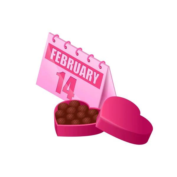 Isometric February Calendar Isometric Heart Shaped Box Chocolates Calendar Valentines — Stock Vector