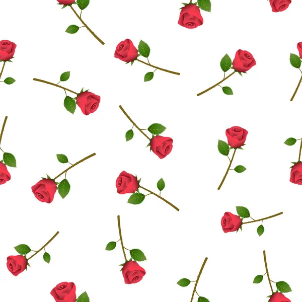 Red Rose White Background Seamless Pattern — Stock Vector
