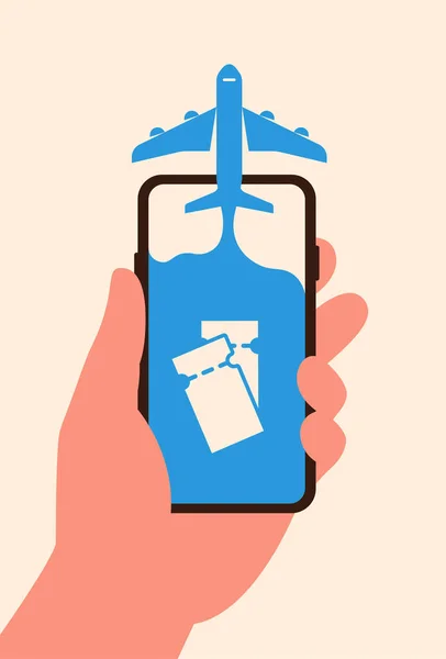 Samolot Wylatuje Ekranu Telefonu Bilety Płynie Płaskim Stylu — Wektor stockowy
