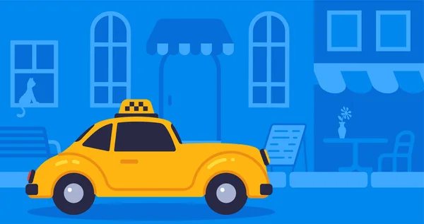 高級レトロカーを使ったコンセプトオンラインタクシーがストリートブルーの背景ベクトルイラストに登場 — ストックベクタ