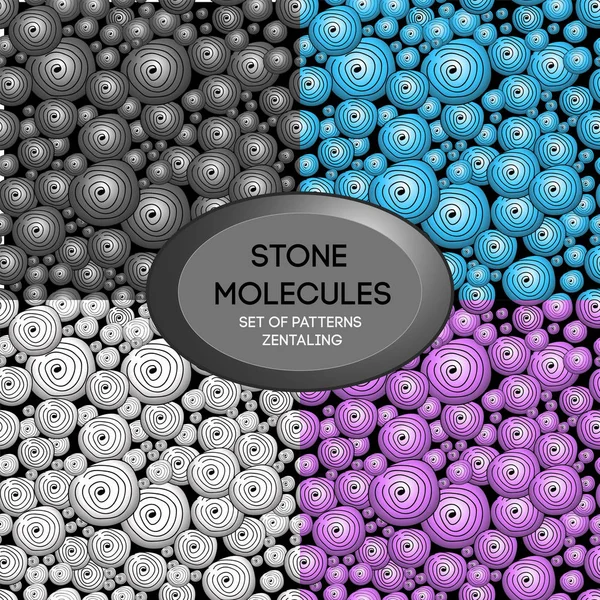Reihe von Mustern Zentangl Steinmoleküle — Stockvektor
