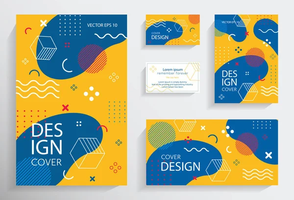 Memphis style brochures with geometric shapes — Stock Vector
