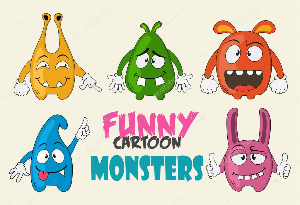Funny Cartoon Colorful Monsters Monsters With Emotions Facial Expression Sad Happy Angry Faces Funny Cartoon Characters Vector Illustration Premium Vector In Adobe Illustrator Ai Ai Format Encapsulated Postscript Eps Eps Format