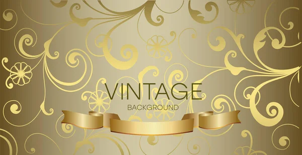 Fundo Ouro Vintage Com Heráldica Fita Ouro Padrão Para Convites — Vetor de Stock