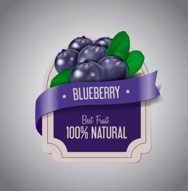 Berry etiket olgun blueberry yeşil ile bırakır. Böğürtlenli reçel etiket tasarım şablonu.