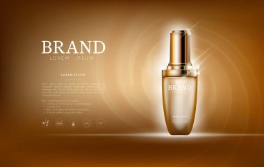 Serum özü damlalık şişe ile altın. Cilt Bakımı kollajen hyaluronik nem formül ile tedavi petek tasarım öğeleri. Dna sarmalı koruma ve çözüm kaldırma yaş damla