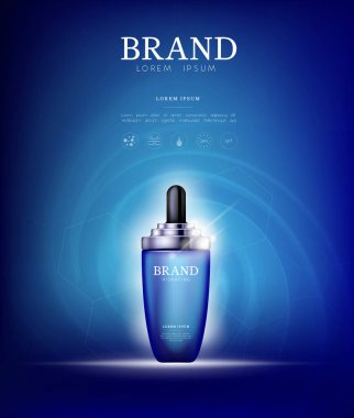 Serum özü aqua, damlalık şişe ile deniz. Cilt Bakımı kollajen hyaluronik nem formül ile tedavi petek tasarım öğeleri. Dna sarmalı koruma ve çözüm kaldırma yaş damla