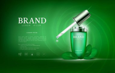 Damlalık şişe serum özü çay. Cilt Bakımı kollajen hyaluronik nem formül ile tedavi petek tasarım öğeleri. Dna sarmalı koruma ve çözüm kaldırma yaş damla