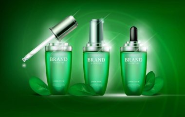 Damlalık şişe serum özü çay. Cilt Bakımı kollajen hyaluronik nem formül ile tedavi petek tasarım öğeleri. Dna sarmalı koruma ve çözüm kaldırma yaş damla