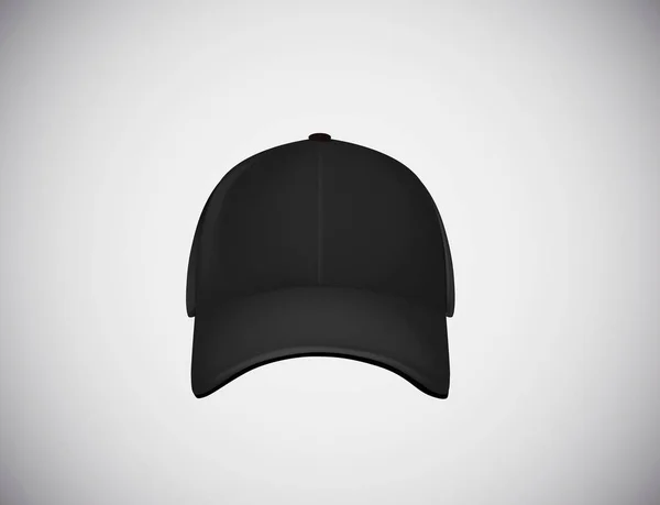 Realista Vista Frontal Gorra Béisbol Negro Aislado Fondo Blanco Vector — Archivo Imágenes Vectoriales