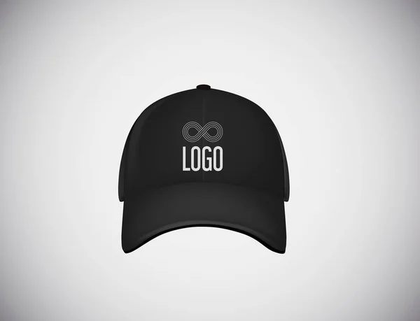 Gorra Béisbol Realista Vista Frontal Negra Con Letras Logotipo Para — Vector de stock