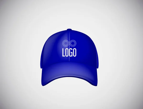 Gorra Béisbol Azul Vista Frontal Realista Con Logotipo Texto Para — Vector de stock