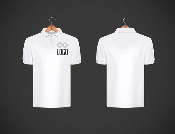 Schmal Geschnittenes Kurzarm Poloshirt Mit Werbe Logo Für Männer Weißes — Stockvektor