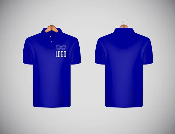 Schmal Geschnittenes Kurzarm Poloshirt Mit Werbe Logo Für Männer Blaues — Stockvektor