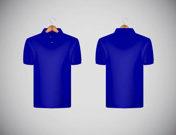 Camisa Pólo Manga Curta Para Homens Camisa Pólo Azul Com — Vetor de Stock