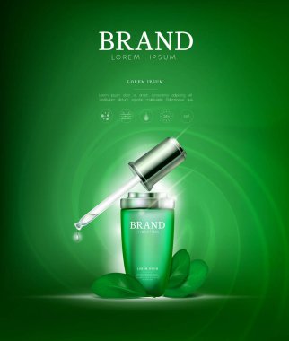 Damlalık şişe serum özü çay. Cilt Bakımı kollajen hyaluronik nem formül ile tedavi petek tasarım öğeleri. Dna sarmalı koruma ve çözüm kaldırma yaş damla