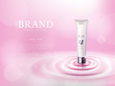 Gül/Kamelya çiçeği kozmetik cilt su üzerine reklam, kozmetik mockup için tüp reklamlar şablonunda ve izole nemlendirici.