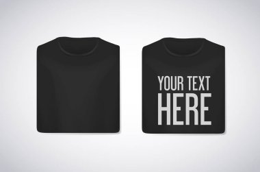 Siyah katlanmış t-shirt mockup metin reklam için yazı ile izole.