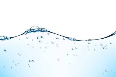 Beyaz arka plan üzerinde hava kabarcıkları ile su dalgası sıçrama