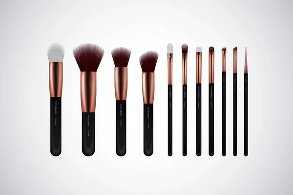 Professional Makeup Brushes Kit Concealer Powder Blush Eye Shadow Brow Stock Vector