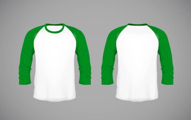 Erkekler ince yapılı dar uzun kollu beyzbol forması. Marka için yeşil Mock-up tasarım şablonu.