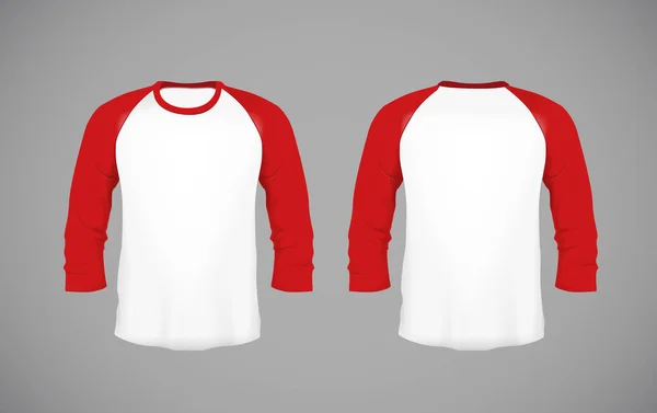 Men Slim Fitting Long Sleeve Baseball Shirt Red Mock Design — Stock Vector