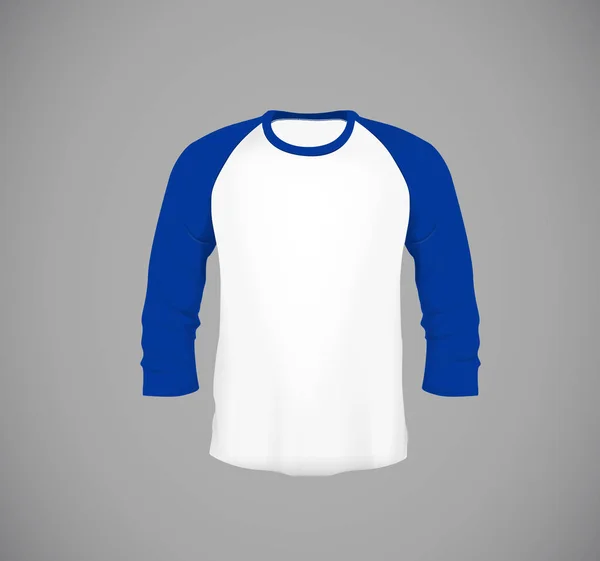 メンズ スリム フィット長袖ベースボール シャツ ブランディングのための青のモックアップ デザイン テンプレート — ストックベクタ