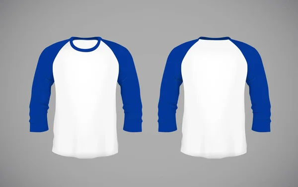 Schlank Sitzendes Langarm Baseball Shirt Für Männer Blaue Mock Design — Stockvektor