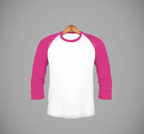 男士紧身长袖棒球衫 带木衣架 用于品牌的粉红模拟设计模板 — 图库矢量图片