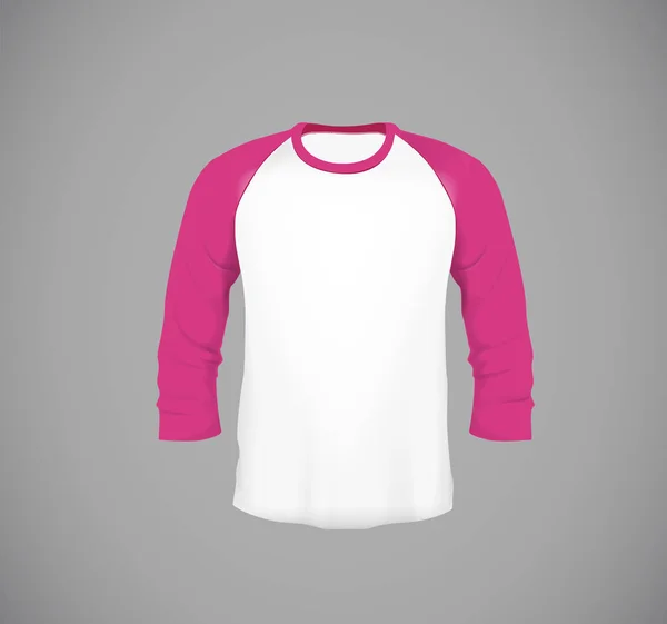 メンズ スリム フィット長袖ベースボール シャツ ブランディングのためのピンクのモックアップ デザイン テンプレート — ストックベクタ