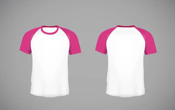 メンズ スリム フィット半袖ベースボール シャツ ブランディングのためのピンクのモックアップ デザイン テンプレート — ストックベクタ