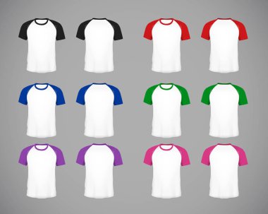 Erkekler ince yapılı dar kısa kollu beyzbol forması küme. Marka için çok renkli Mock-up tasarım şablonu.