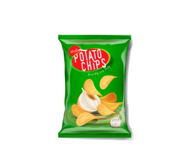 Patates cipsi reklam çanta, taze soğan lezzet.