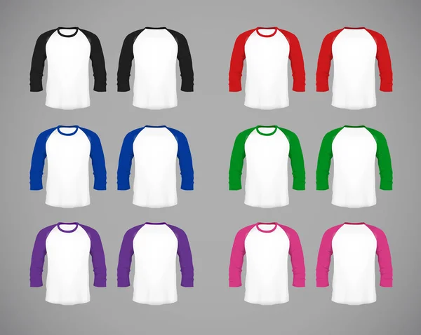 男士紧身长袖棒球衫套 品牌的多色模拟设计模板 — 图库矢量图片