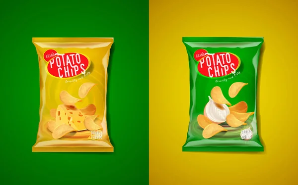 Werbetasche Für Kartoffelchips Doppelten Cheddar Käse Und Frühlingszwiebelgeschmack — Stockvektor