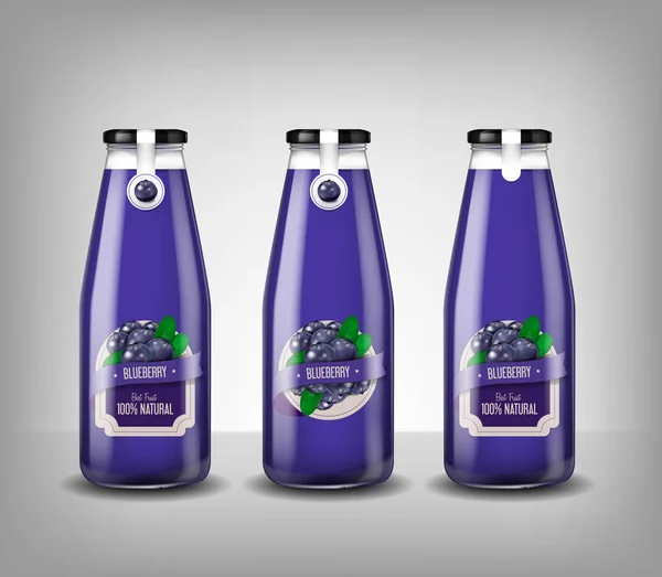 Ρεαλιστική Γυάλινο Μπουκάλι Του Χυμού Blueberry Απομονωθεί Ποτό — Διανυσματικό Αρχείο
