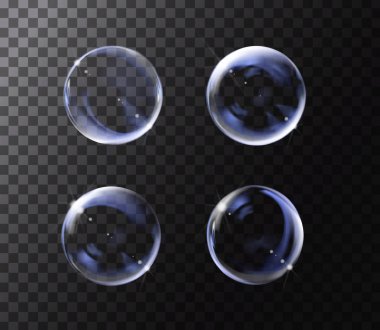 Gerçekçi sabun köpüğü ile gökkuşağı renkleri siyah arka plan üzerine. Sabun köpüğü kamaşma ile ayarla. Kabarcıklar illüstrasyon vektör.