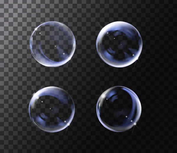 Realistic Soap Bubble Rainbow Colors Black Background Soap Bubble Set — Stock Vector