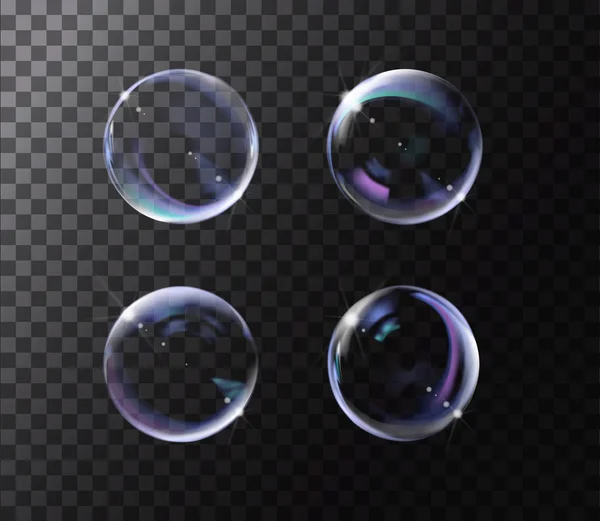 Realistické Mýdlová Bublina Duhové Barvy Černém Pozadí Mýdlová Bublina Odsuzujícím — Stockový vektor