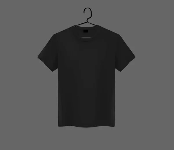 Vista Frontal Camiseta Preta Masculina Mock Cabide Metal Fundo Escuro — Vetor de Stock