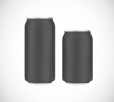 Siyah görünümü ön. Görsel 330 ve 500 ml vektör. Bira, alkolsüz içecekler, bira, alkol için soda reklam.